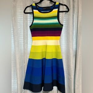 Karen Millen Rainbow Stripe Limited Edition knit dress featuring fit-and-flare